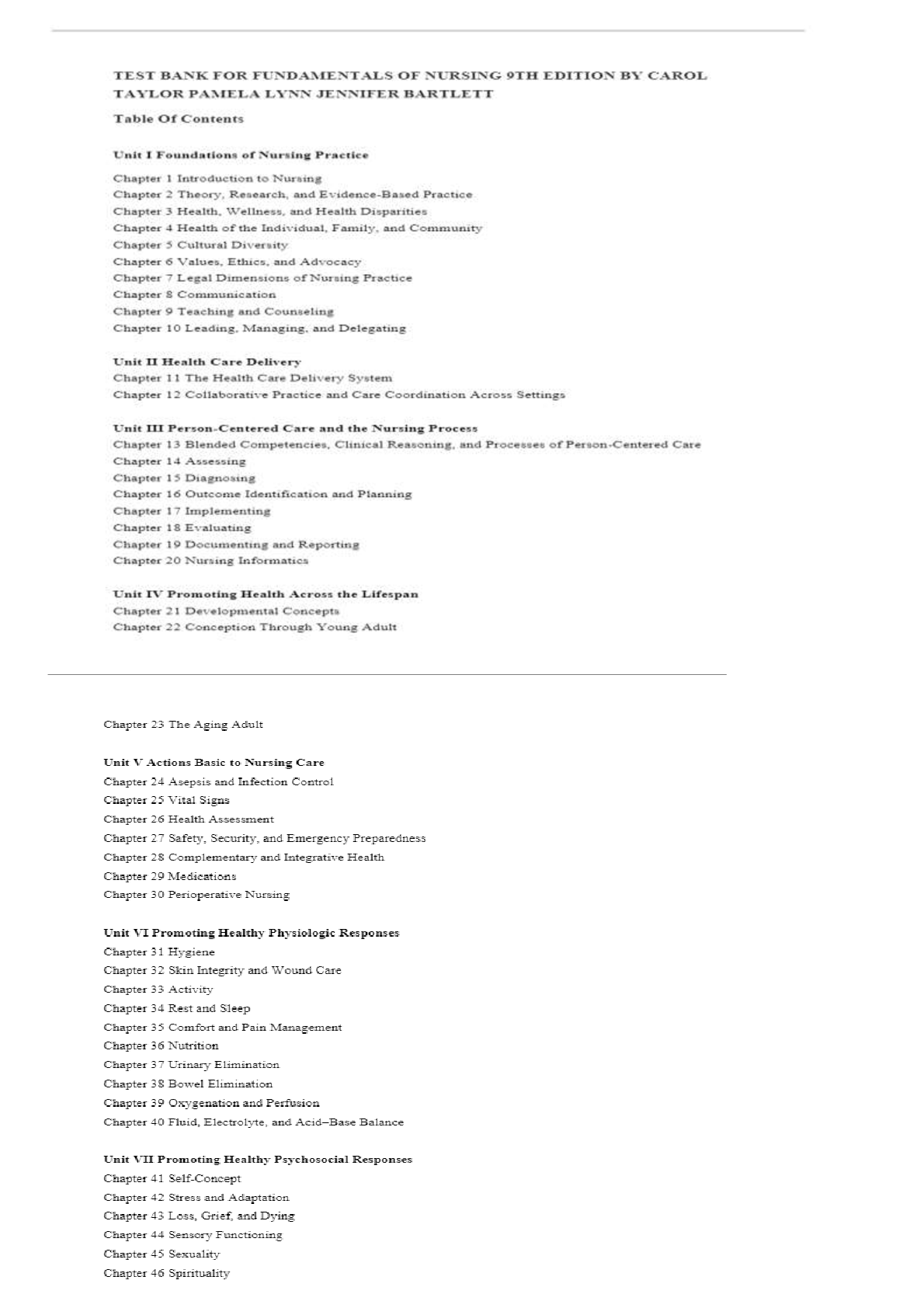 Preview image for FUNDAMENTALS OF NURSING 9TH EDITION TEST BANK  BY TAYLOR  STUDY GUIDE. PDF